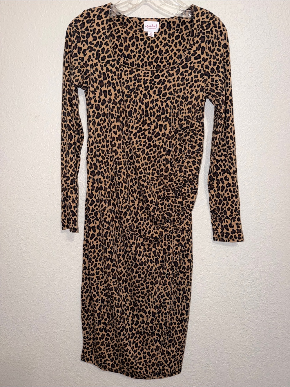 Isabel Maternity by Ingrid & Isabel leopard print long sleeve ruched midi dress